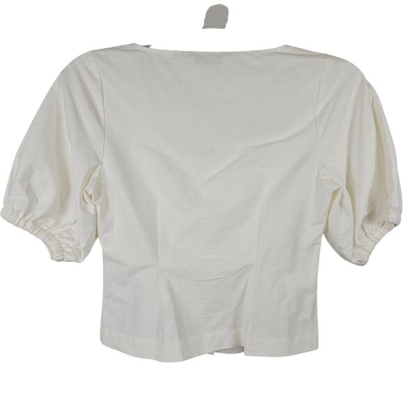 & Other Stories Womens 4 Ivory Cream Puff Sleeve Button Front Crop Cottage Boho - Picture 2 of 13